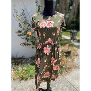 Reb & J. 220 Sun Dress - Size Large - Floral -Green - Made in USA! Pockets!